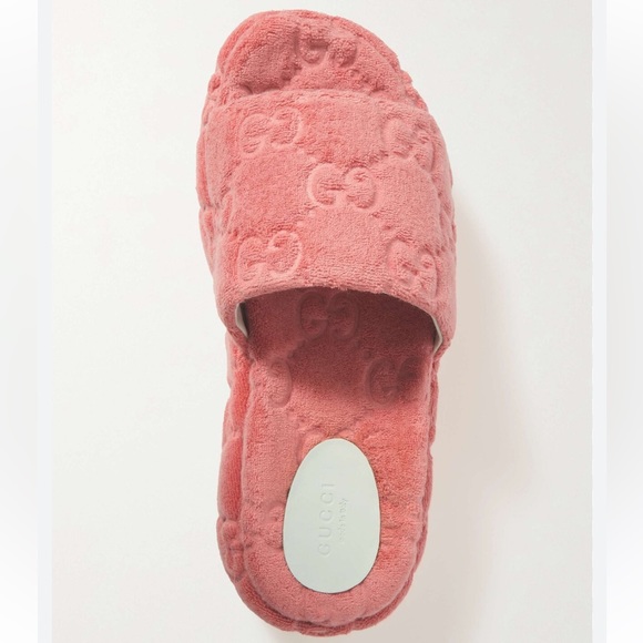 New Gucci GG monogram sponge GG Cotton Terry pink platform slides 36.5 - Picture 7 of 8